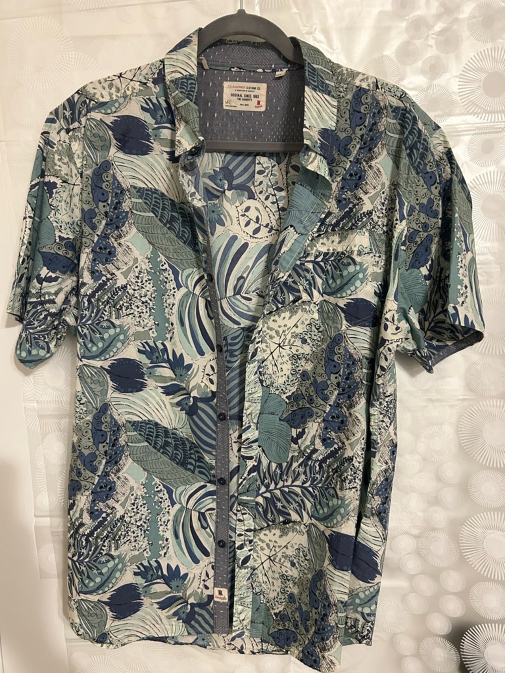 7 Diamonds Vintage 100% Cotton Tropical Leaf Short-Sleeve Button-Down Shirt